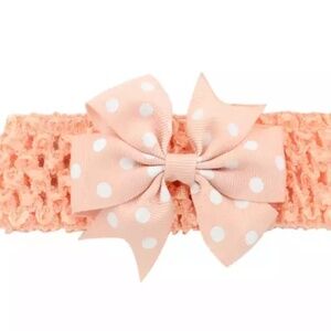 Pale Coral Polka Dot Ribbon Bow With Elastic HairBand-Dual-use Hair Clip Head…